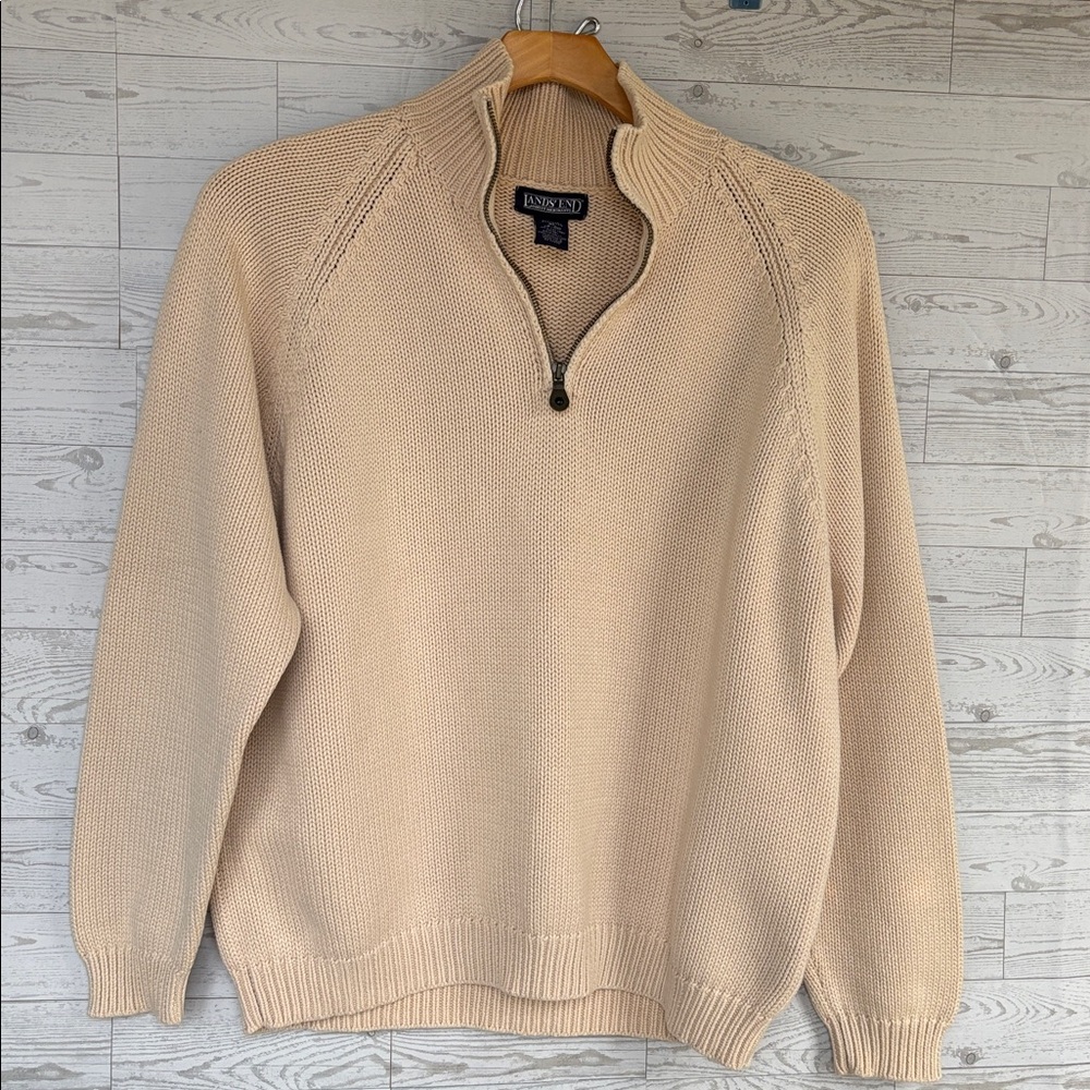 Cream Sweater LANDS' END Oversized Quarter Zip women's‎ XL y2k vintage